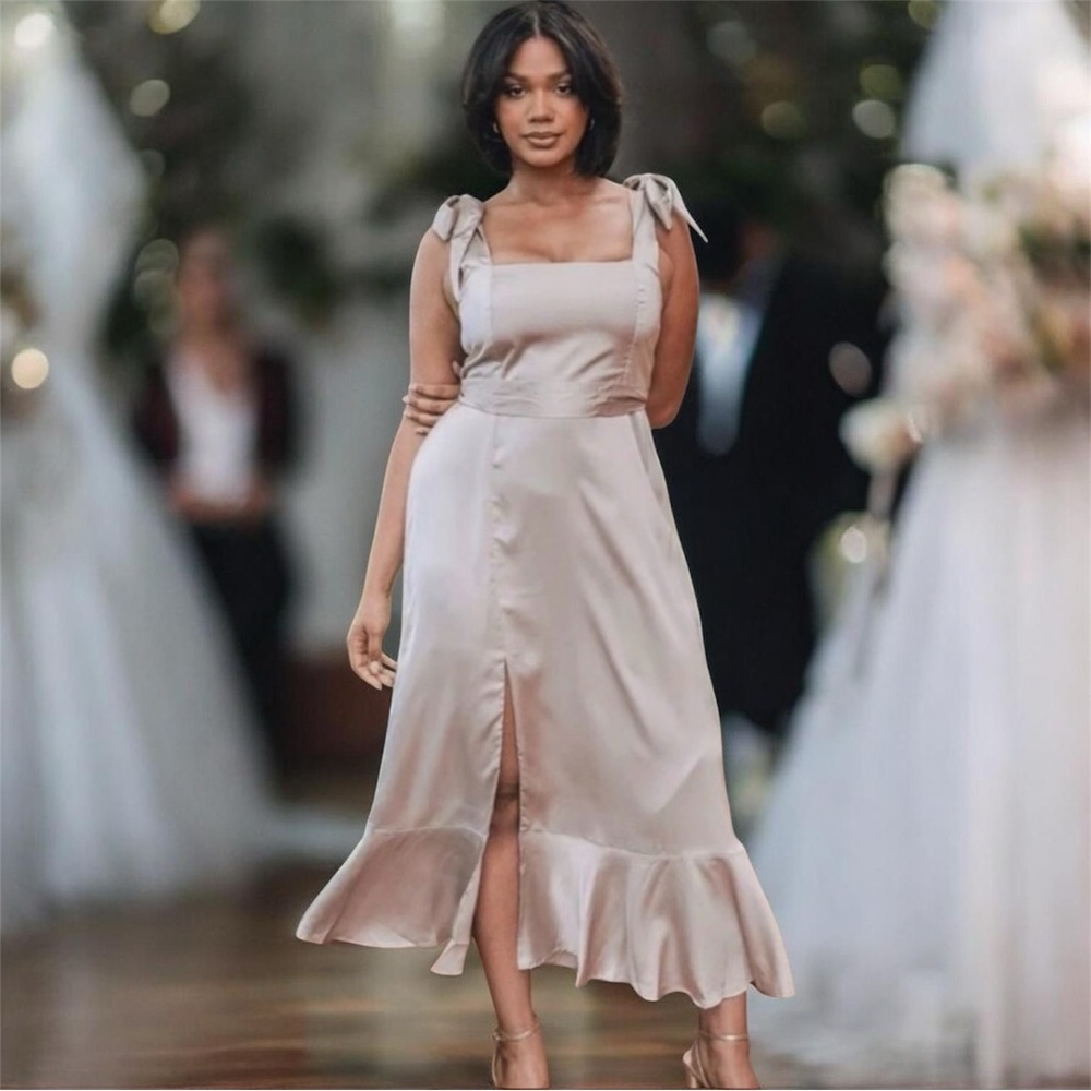 NWT Show Me Your Mumu Claire Midi Dress in Champagne Luxe Satin
